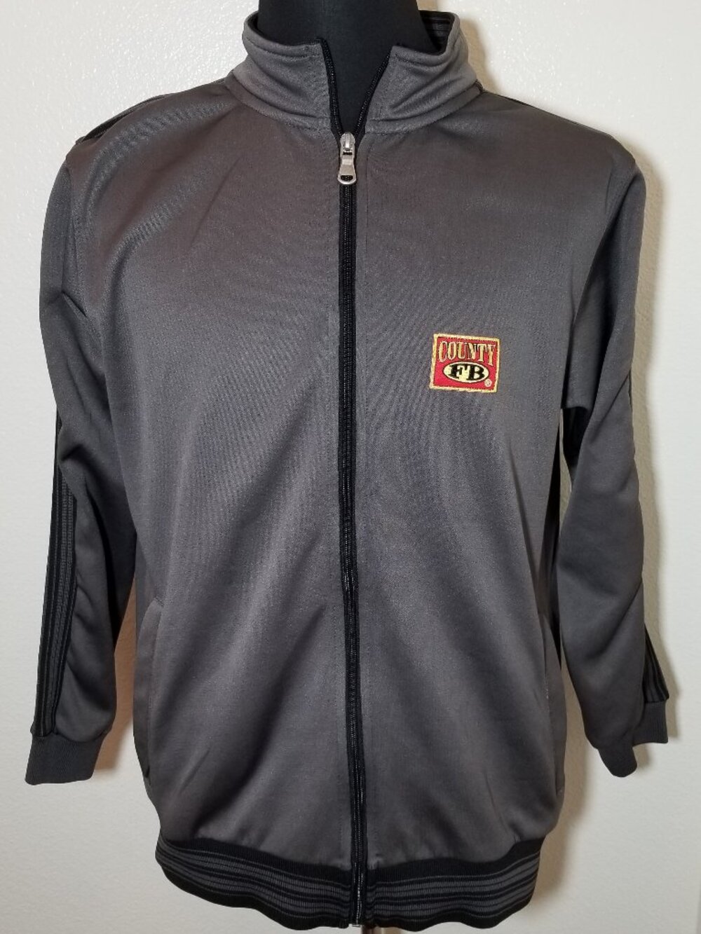 FB County Tracksuit Jacket Mens Small Gray Black Real OG Made USA 90s Streetwear